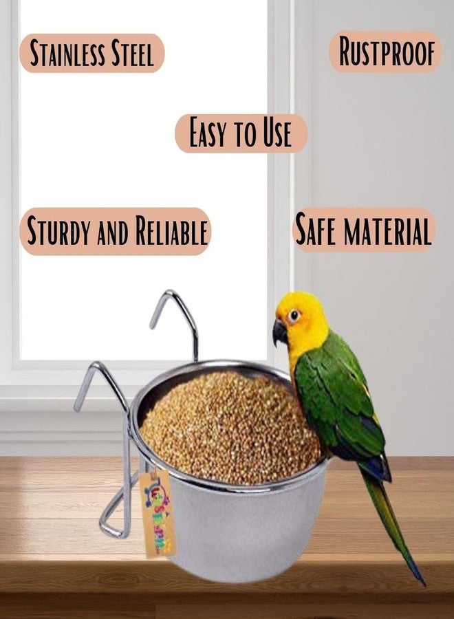 سايج سكوير وعاء طعام وبذور وماء للطيور من الفولاذ المقاوم للصدأ من سيج سكوير، مزود بحامل/علاقة - لا انسكاب ولا فوضى (قطعة واحدة) (200 مل) - Image 3